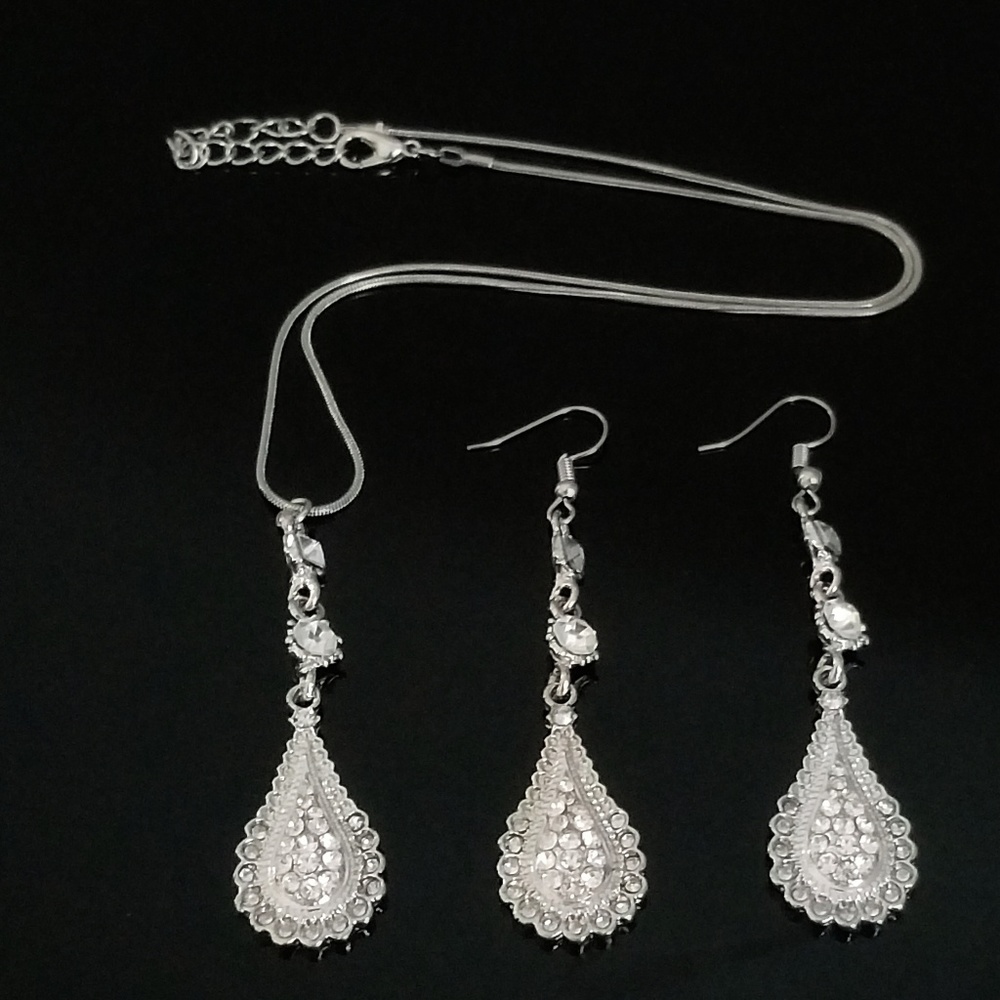 3pcs white Gold Plated Necklace and earrings
